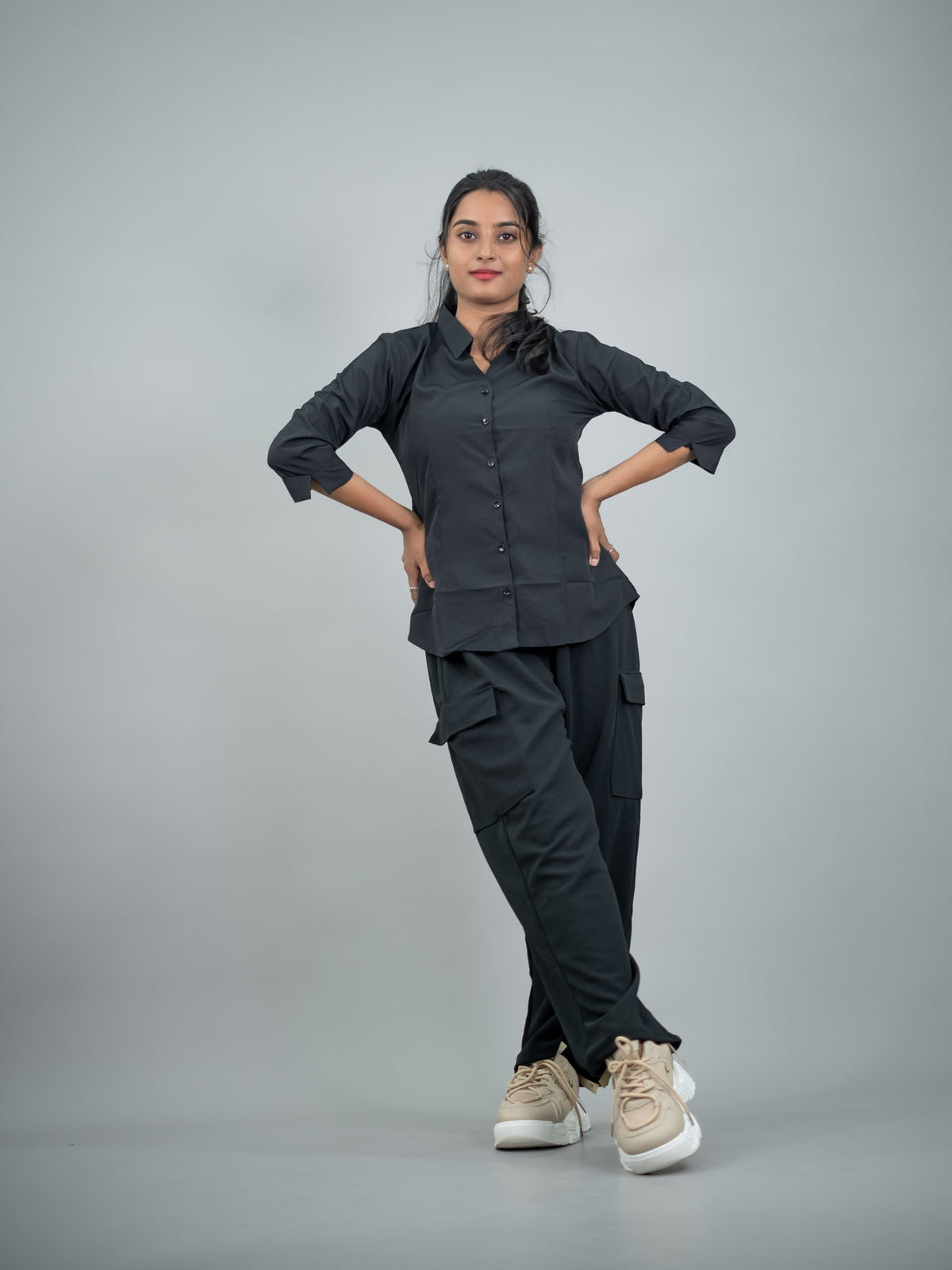 Black Women Regular Fit Solid Formal - Casual Shirt