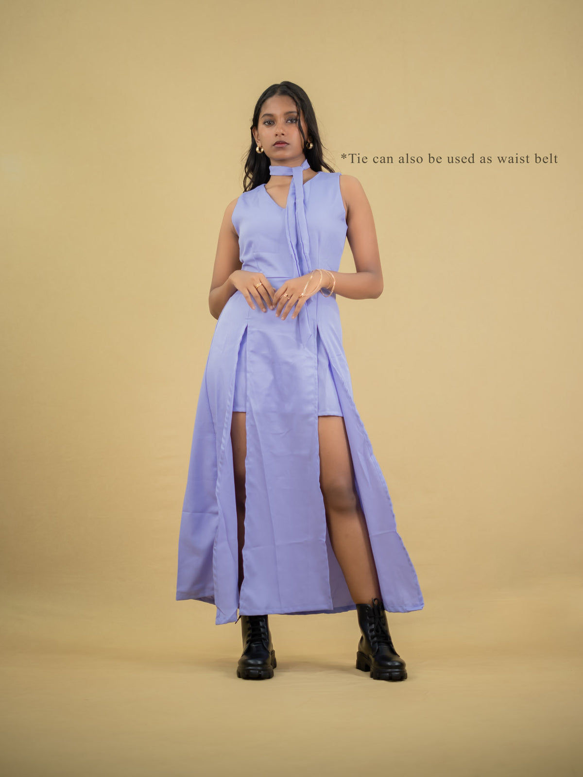 Women Floor Length Dress With Front Slit, Lavender casual dress