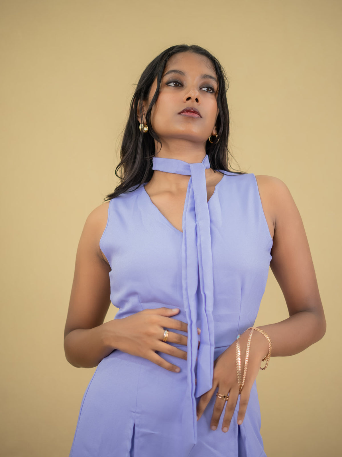 Women Floor Length Dress With Front Slit, Lavender casual dress