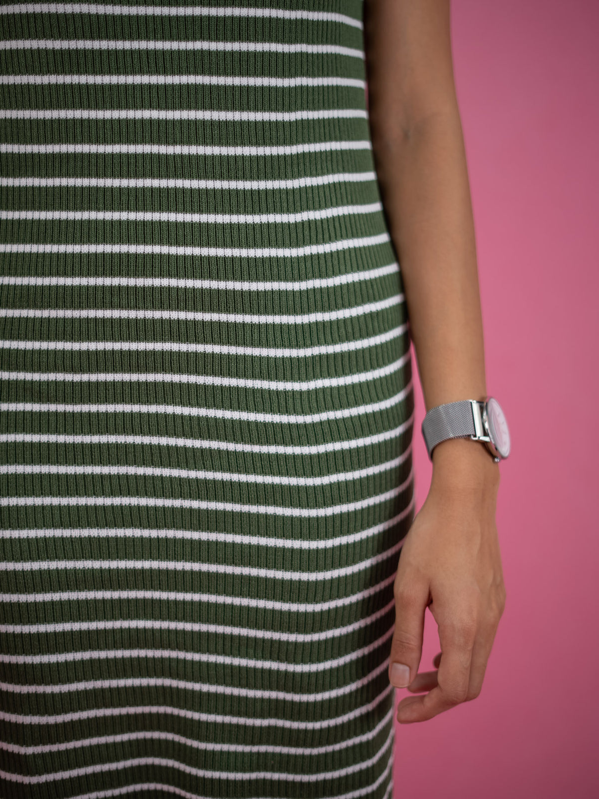 Women Striped Tassel Pullover Knit Dress, green casual dress with stripe and collar