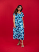 Floral Printed Casual Dress For Women (Half-Sleeve), blue dress with floral print
