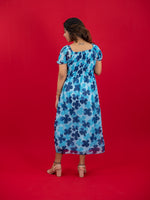 Floral Printed Casual Dress For Women (Half-Sleeve), blue dress with floral print