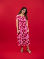 Floral Printed Casual Dress For Women (Half-Sleeve), pink dress with floral print