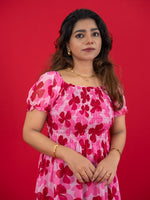 Floral Printed Casual Dress For Women (Half-Sleeve), pink dress with floral print