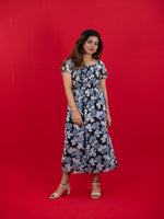 Floral Printed Casual Dress For Women (Half-Sleeve), Black dress with floral print