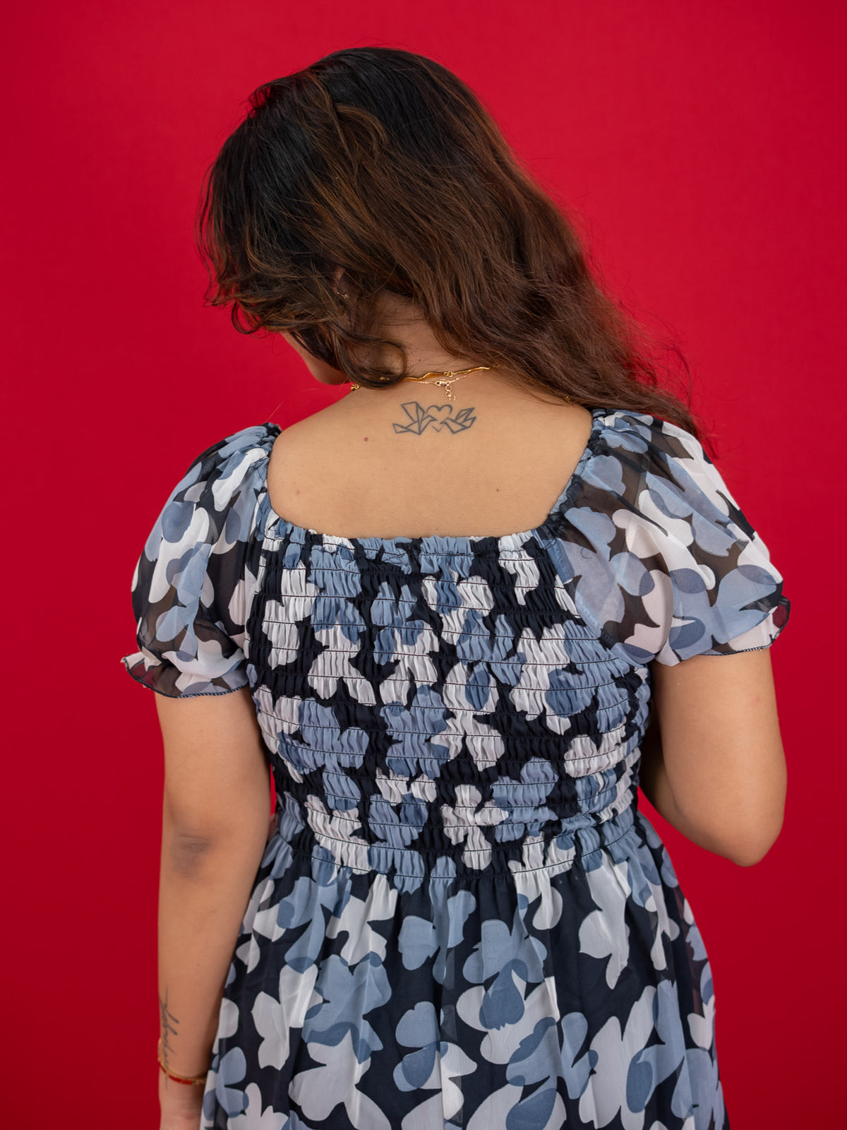 Floral Printed Casual Dress For Women (Half-Sleeve), Black dress with floral print