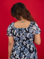 Floral Printed Casual Dress For Women (Half-Sleeve), Black dress with floral print