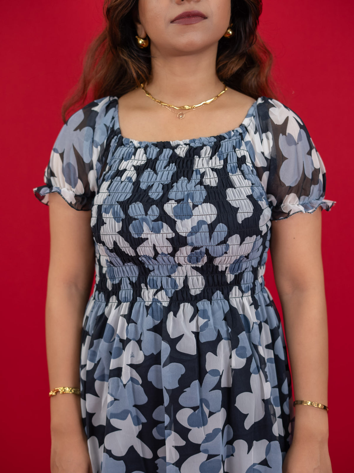 Floral Printed Casual Dress For Women (Half-Sleeve), Black dress with floral print