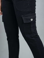 Women Jogger Fit Mid Waist Cargo Black Jeans, jogger for women