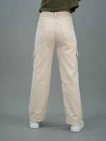 Straight Fit High Waist Cargo Jeans For Women (6 Pocket), Women high waist cargo jeans straight fit cream