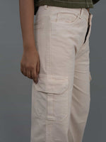 Straight Fit High Waist Cargo Jeans For Women (6 Pocket), Women high waist cargo jeans straight fit cream