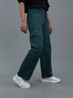 Straight Fit High Waist Cargo Jeans For Women (6 Pocket), Women high waist cargo jeans straight fit green