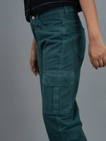 Straight Fit High Waist Cargo Jeans For Women (6 Pocket), Women high waist cargo jeans straight fit green