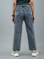 Women Wide Leg Mid Waist Cargo Jeans, mid rise grey cargo jeans for women