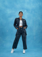 Women Solid Black Casual Denim Jacket, Black denim jacket for women