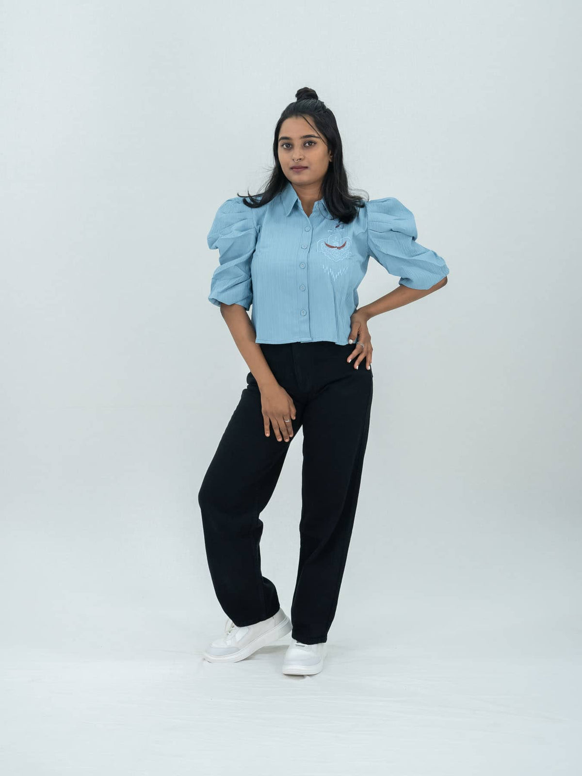 Korean Top With Embroidery Work Shirt For Women