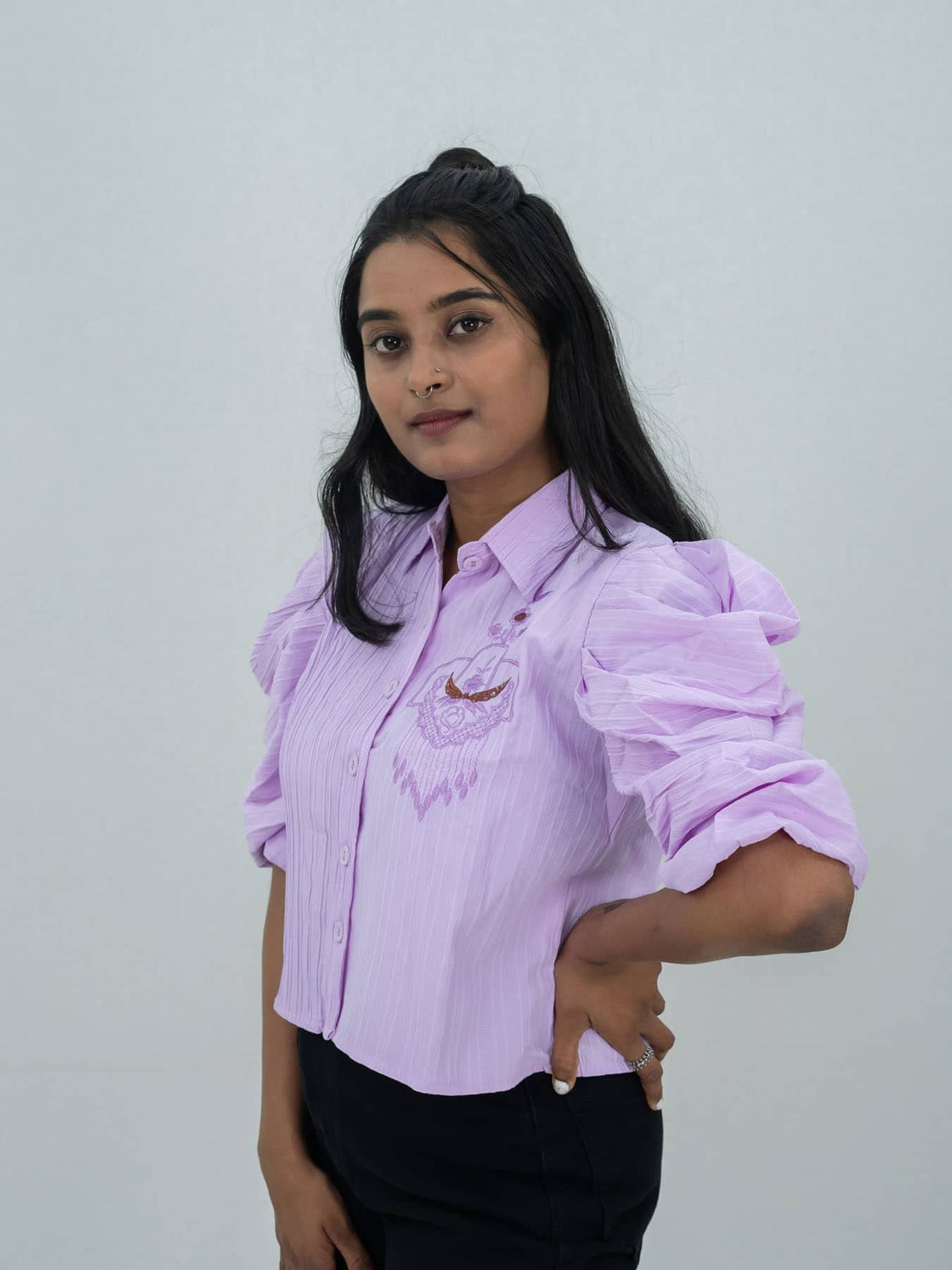 Korean Top With Embroidery Work Shirt For Women