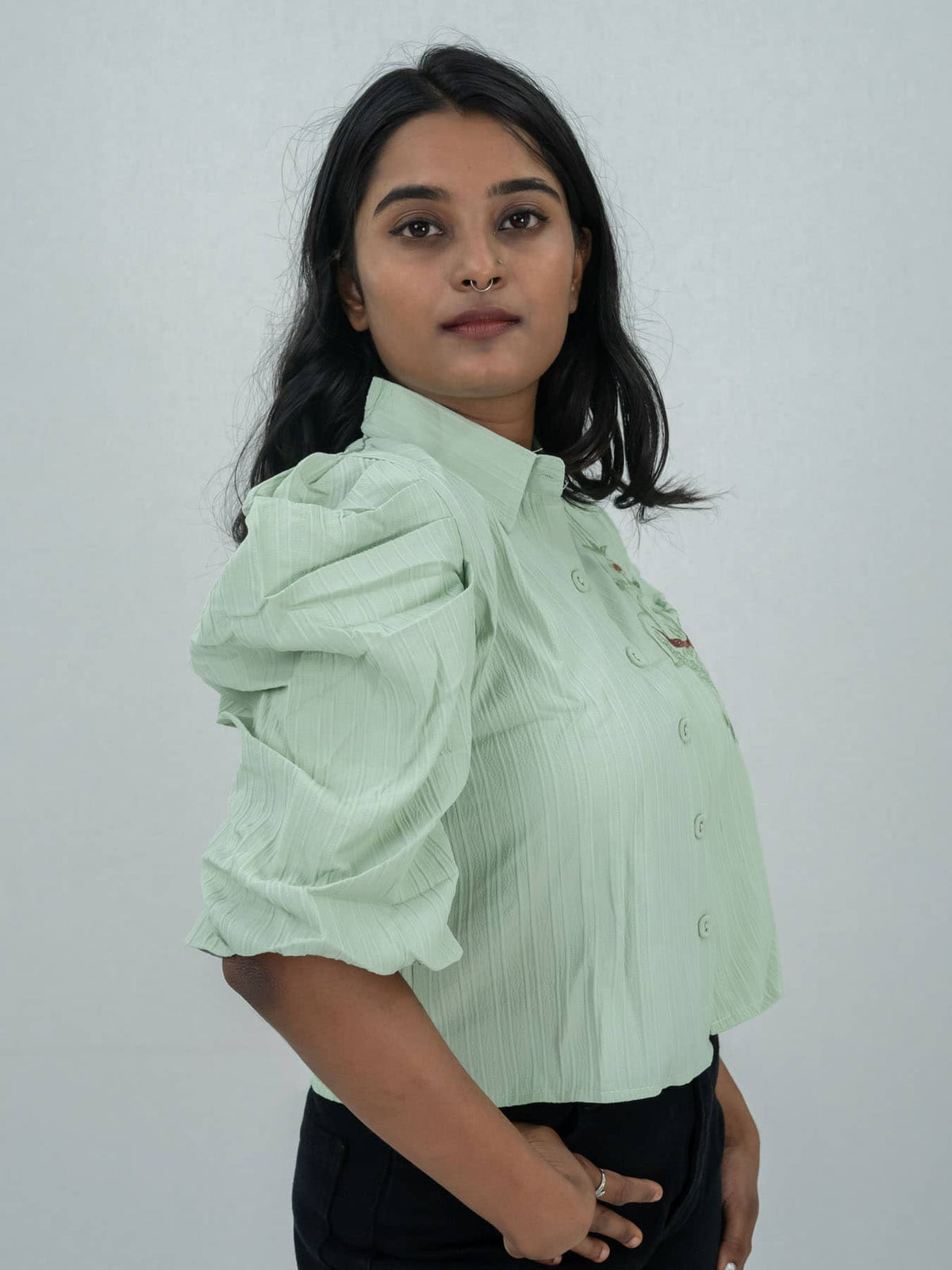 Korean Top With Embroidery Work Shirt For Women