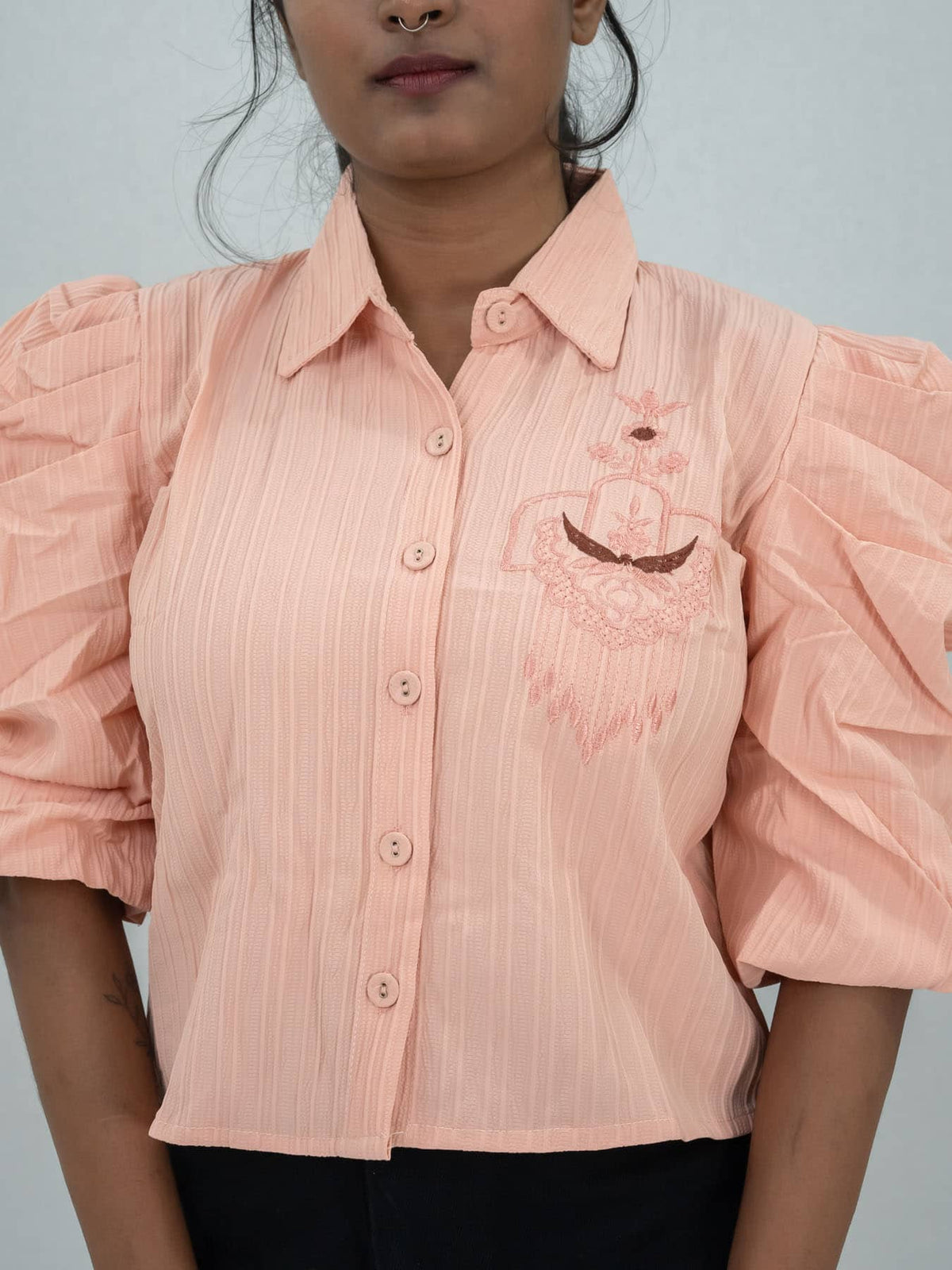 Korean Top With Embroidery Work Shirt For Women