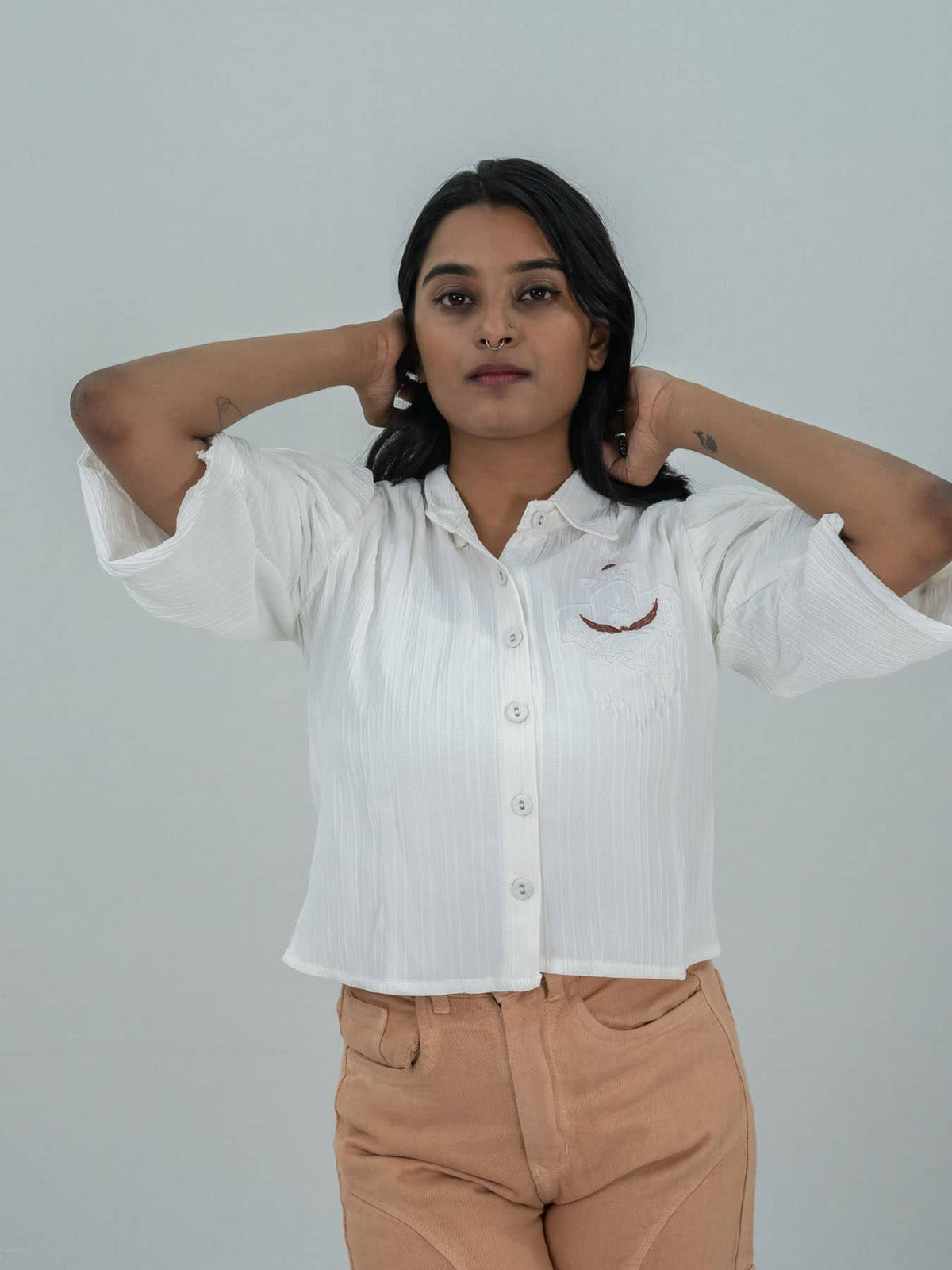 Korean Top With Embroidery Work Shirt For Women