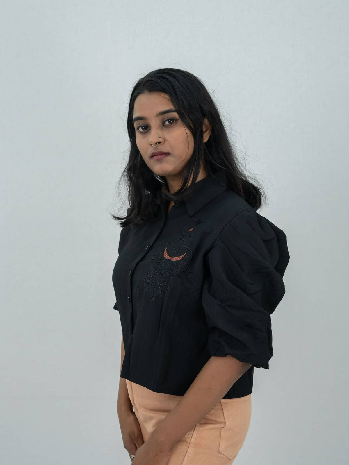 Korean Top With Embroidery Work Shirt For Women