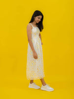 Dot Printed Casual Long Dress For Women (Sleeveless)