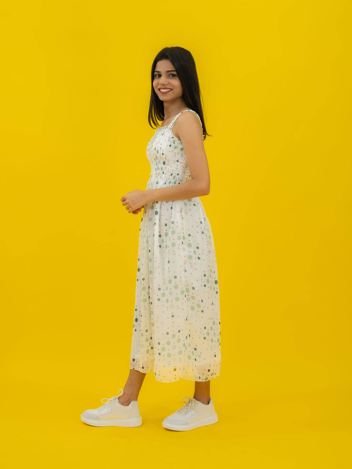 Dot Printed Casual Long Dress For Women (Sleeveless)