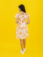 Floral Printed Casual Short Dress For Women (Half-Sleeve), Orange Short dress with floral print