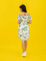 Floral Printed Casual Short Dress For Women (Half-Sleeve), Green Short dress with floral print