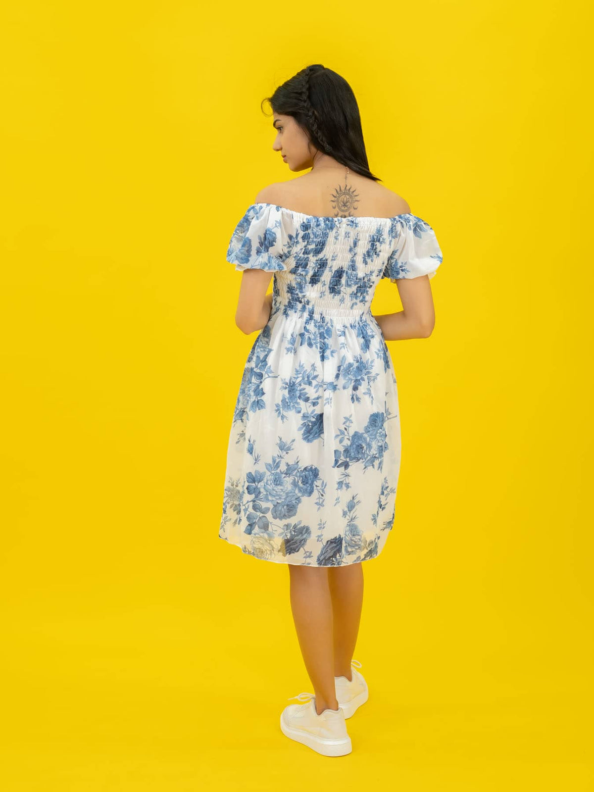 Floral Printed Casual Short Dress For Women (Half-Sleeve), Blue Short dress with floral print