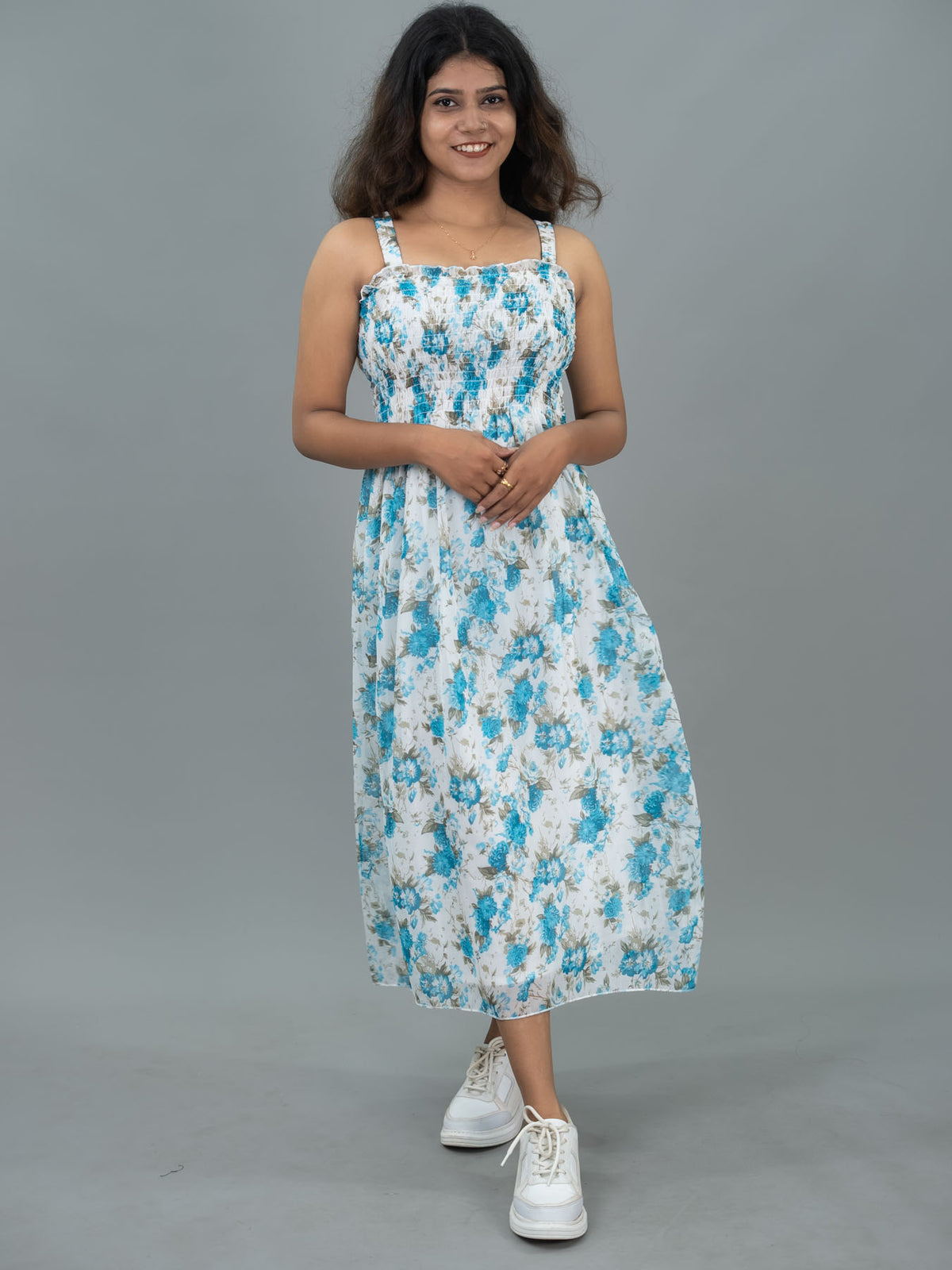 Floral Casual Long Dress For Women Sleeveless (Green Leaf)