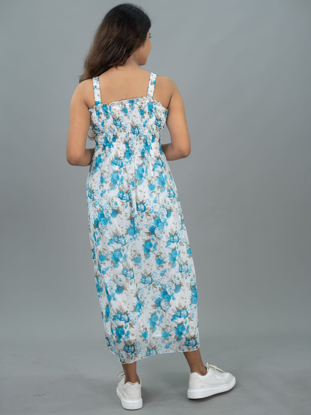 Floral Casual Long Dress For Women Sleeveless (Green Leaf)