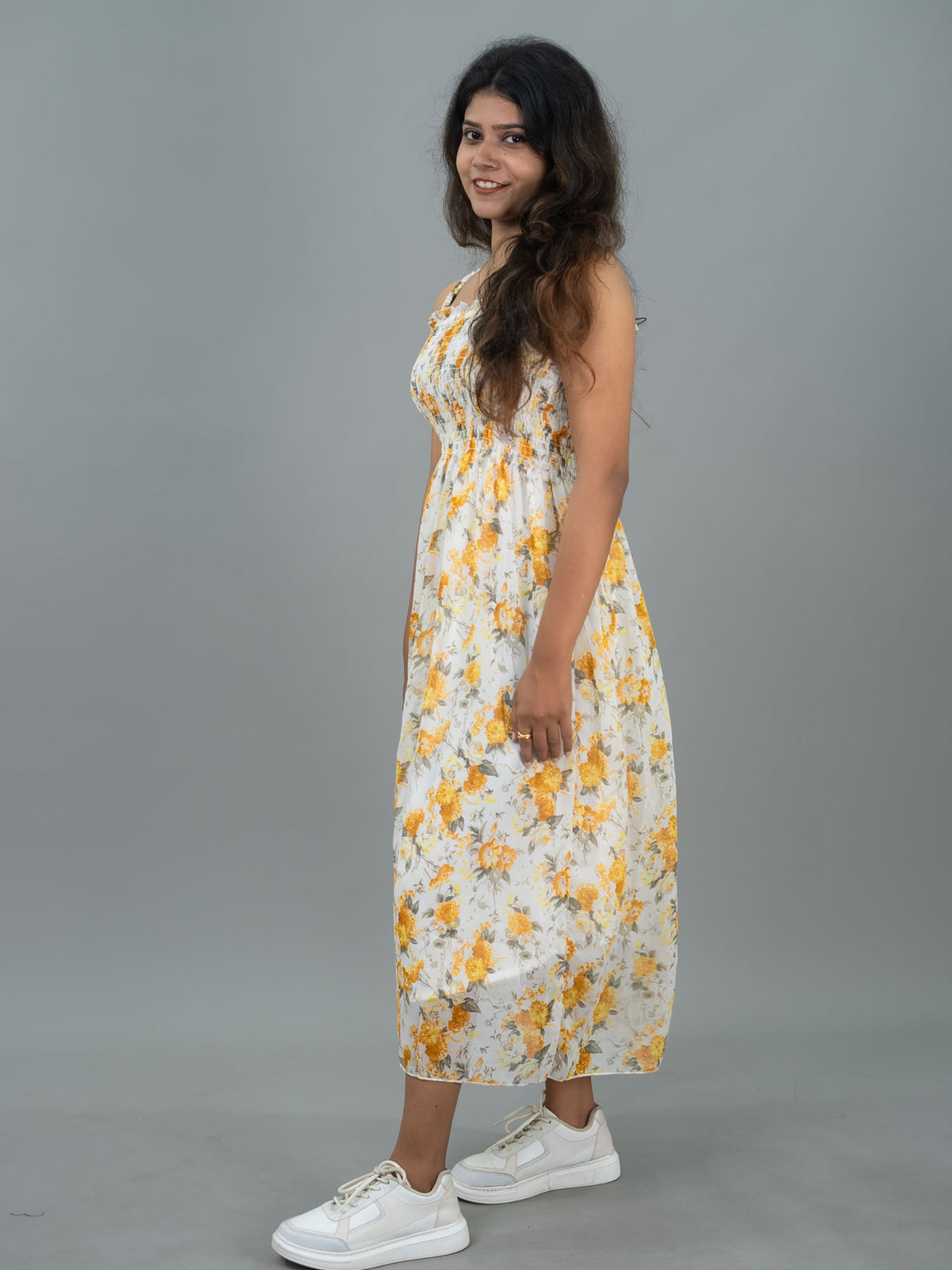 Floral Casual Long Dress For Women Sleeveless (Green Leaf)