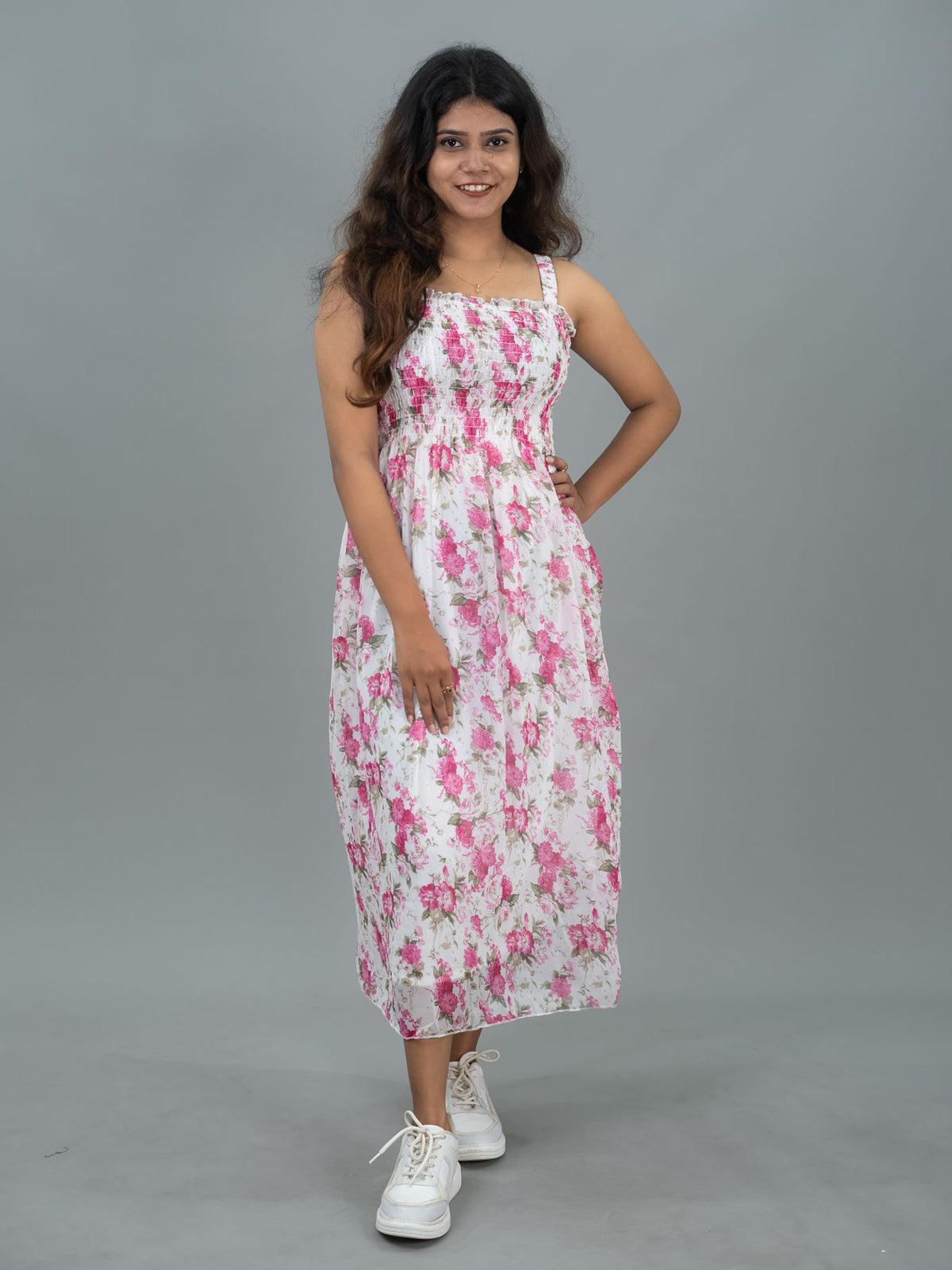 Floral Casual Long Dress For Women Sleeveless (Green Leaf)