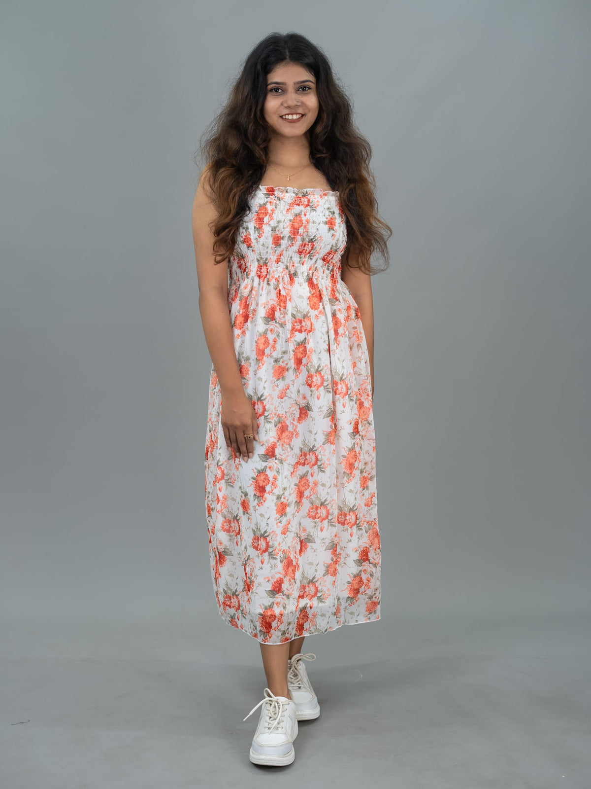 Floral Casual Long Dress For Women Sleeveless (Green Leaf)