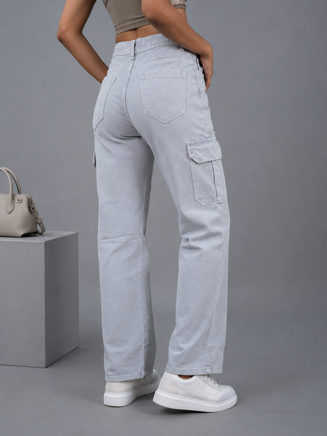 High Waist Straight Fit Cargo Jeans