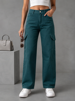 High Waist Straight Fit Cargo Jeans