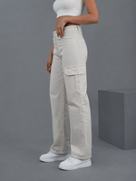 High Waist Straight Fit Cargo Jeans