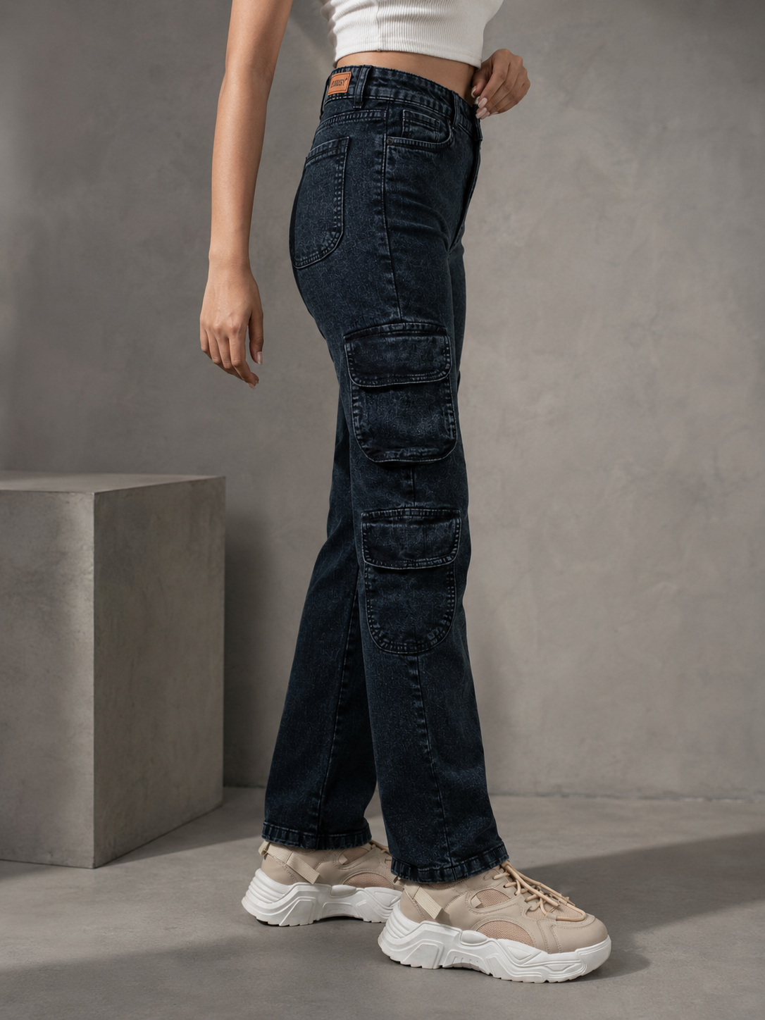 High Waist Dual Cargo Jeans For Women