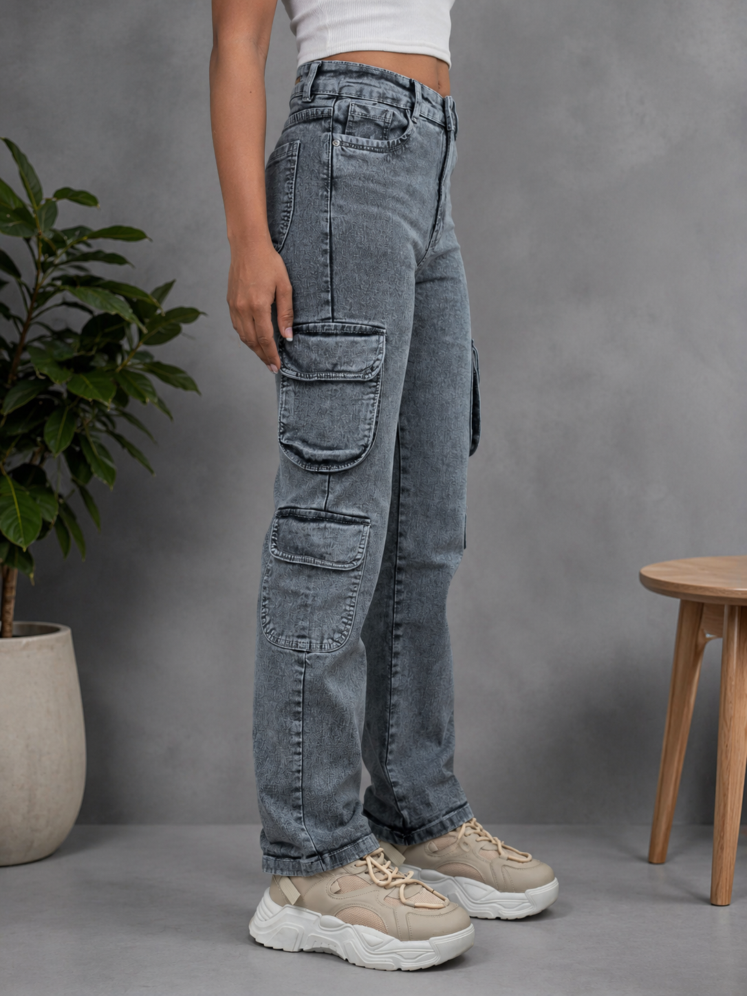 High Waist Dual Cargo Jeans For Women