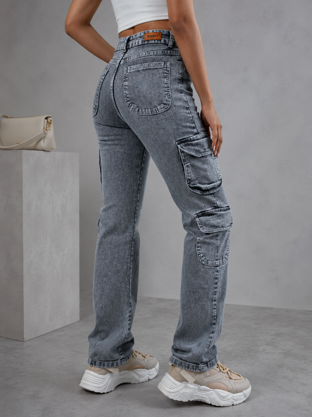 High Waist Dual Cargo Jeans For Women