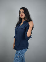 Navy Blue Women Regular Fit Solid Formal - Casual Shirt