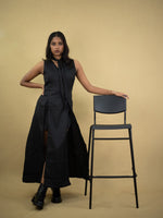 Women Floor Length Dress With Front Slit, black casual dress