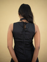 Women Floor Length Dress With Front Slit, black casual dress