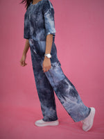 Women Tie-Dye Blue Velvet Co-Ord Set, blue co ord set