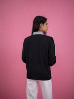 Women Long Sleeve Top With Attached Collar Tie, formal and casual shirt black