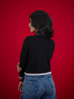 Women Knitted Top With Casual Button & Cardigan Pocket, women casual knitted black and white top