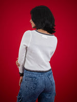 Women Knitted Top With Casual Button & Cardigan Pocket, women casual knitted white top