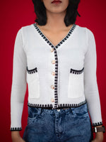 Women Knitted Top With Casual Button & Cardigan Pocket, women casual knitted white top