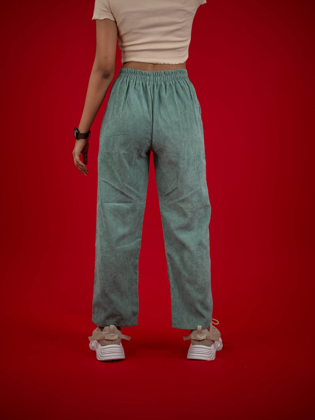 Women Corduroy Pant With Pleat and Side Pocket, Green corduroy pant for women